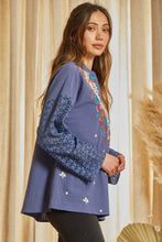Embroidered Top with Eyelet Sleeves (Denim)