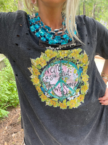 Weird is a Side Effect of Awesome Distressed Top (Black)