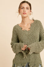 Anderson Distressed Popcorn Knit Sweater (Olive)