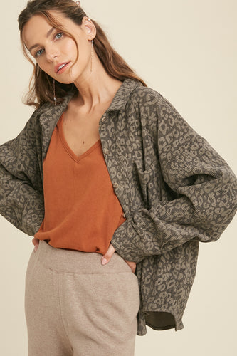 Leopard Corduroy Shirt (Charcoal/Grey)