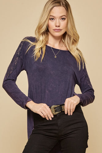 Kennedy Long Sleeve Knit With Lace (Indigo Blue)