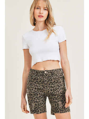 Leopard Distressed Shorts (Khaki)