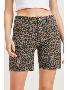 Leopard Distressed Shorts (Khaki)