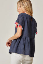 Eyelet Babydoll Top with Tassels (Navy)
