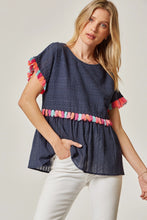 Eyelet Babydoll Top with Tassels (Navy)