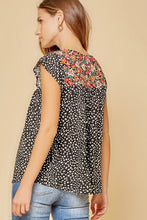Adair Embroidered Dotted Top with Flutter Sleeve (Black Multi)