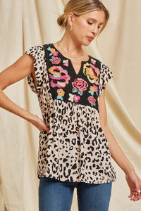 Sinclair Leopard Embroidered Top (Leopard)