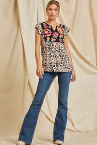 Sinclair Leopard Embroidered Top (Leopard)