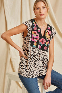 Sinclair Leopard Embroidered Top (Leopard)