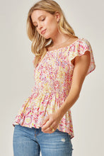 Printed Smocked Top with Flutter Sleeves (Ivory Multi)