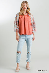 Jacklyn Floral and Animal Mixed Printed Bell Sleeve (Clay)