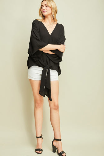Poets Top Front Tie Black