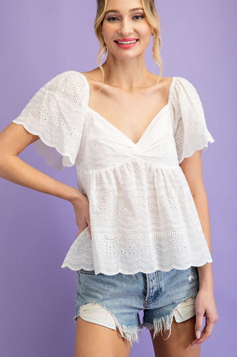 Eyelet Baby doll Top (White)