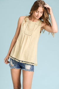 Amelia Eyelet Sleeveless Top (Golden Kiwi)
