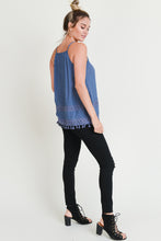 Evelyn Embroidered Tank Top with Tassel (Denim Blue)