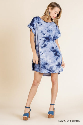 Adelaine Tie Dye Dress with Pockets (Navy)