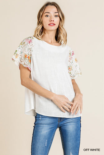 Alyssa Eyelet Sleeve Top (White)