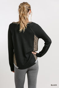 Ranya Waffle Knit Leopard Print Top (Black)