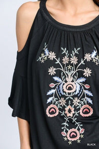 Embroidered Cold Shoulder Peasant Top