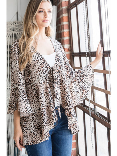 Hemingway Leopard Chiffon Kimono (Taupe)