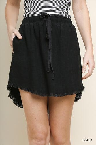 Adela Hi Low Fringe Hem Skirt (Black)