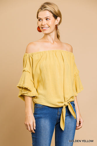 Isabella Ruffled Fringe Sleeve Top (Golden Yellow)