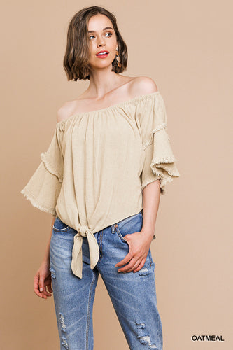 Isabella Ruffled Fringe Sleeve Top (Oatmeal)