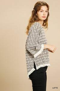 Kendra Heathered Striped Knit Bell Sleeve Top (Latte)