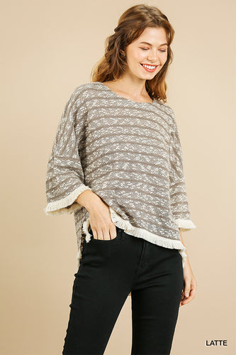 Kendra Heathered Striped Knit Bell Sleeve Top (Latte)