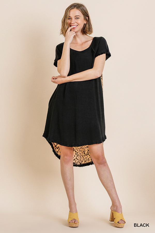 Andrea Hi Low Leopard Back Dress (Black)