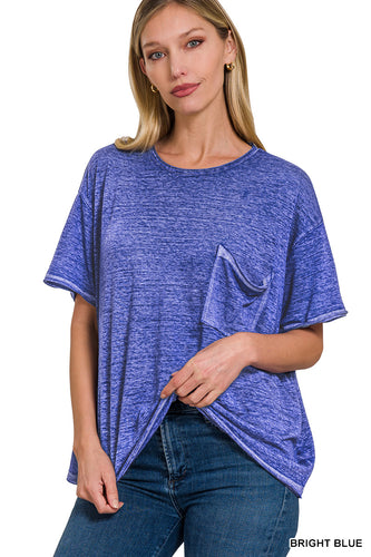Oversized Melange Burnout Raw Edge Tee (Bright Blue)