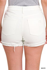 Cut off Shorts Denim Shorts with Front Folded Hem (White)