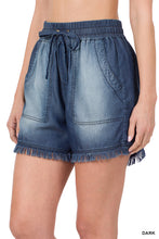 Chambray Frayed Shorts with Pockets (Dark Blue)