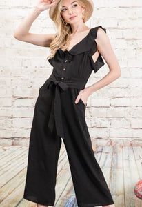 Ella Ruffled Sleeve Crop Jumpsuit (Black)