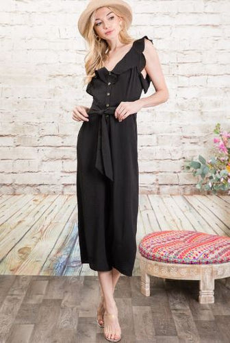 Ella Ruffled Sleeve Crop Jumpsuit (Black)