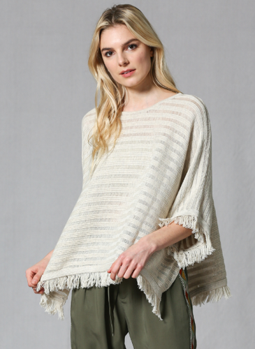 Etta Boho Fringed Pullover Poncho (Natural)