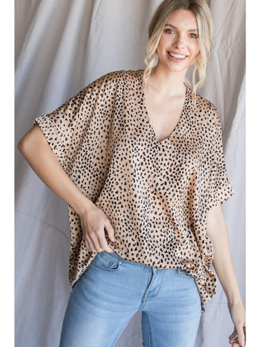 Hannah Dolman Sleeve Leopard Top (Taupe)