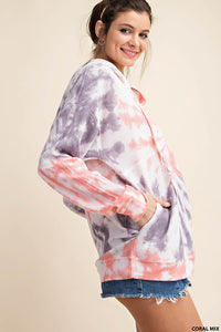 Two Tone Tie-Dye Hoodie Pullover Top