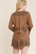 Laced Up Faux Suede Bell Sleeve Jacket (Camel)