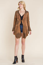 Laced Up Faux Suede Bell Sleeve Jacket (Camel)