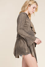 Laced Up Faux Suede Bell Sleeve Jacket (Stone)