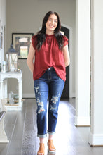 Caroline Tiered Ruffle Sleeve Blouse (Burgandy)