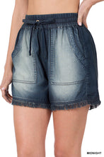 Chambray Frayed Shorts with Pockets (Midnight)