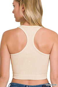 Washed Ribbed Seamless Cropped Tank Top (San Beige)