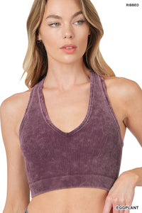 Washed Ribbed Racerback Tank Top (Eggplant)
