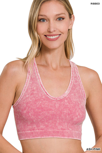 Washed Ribbed Racerback Tank Top (Ash Pink)