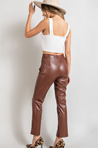 Faux Leather Slit Pants (Chocolate)