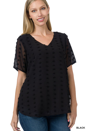 Swiss Dot V-Neck Top (Black)