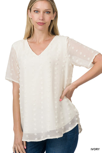 Swiss Dot V-Neck Top (Ivory)