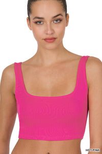 Ribbed Rayon Square Neck Brami (Hot Pink)